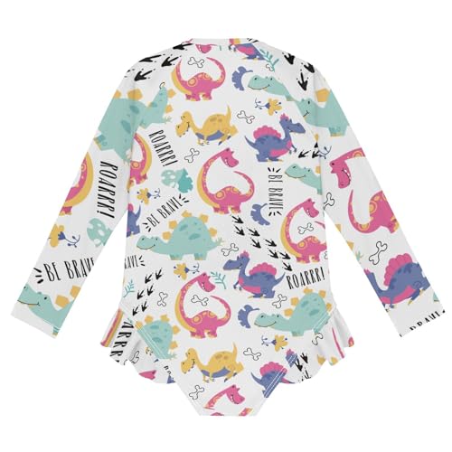 Girls One Piece Swimsuits Long Sleeve Swimsuit Zipper Bathing Suits Cute Dinosaur White Cartoon2