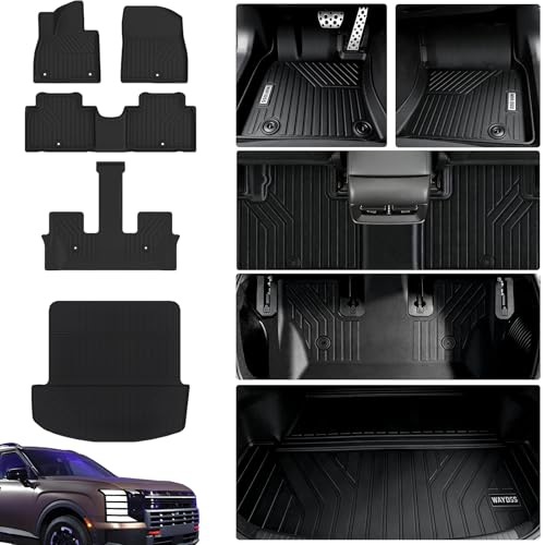 Floor Mats for 2026 Hyundai Palisade Gas Accessories fit SESELSEL ConvenienceSEL PremiumLimitedXRTCalligraphy TPE All Weather Protection Full Coverage Trunk Liner & Floor Liner for Palisade