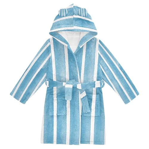 GuoChe Teal Blue Stripes on White Kids Robes Girls Hooded Robe For Kids
