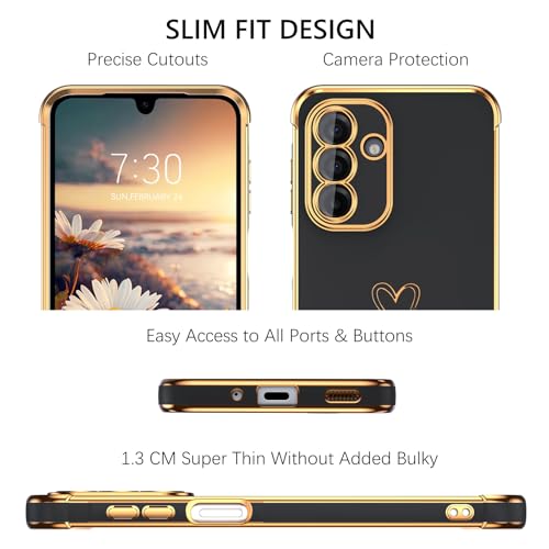 Image of GUAGUA Compatible with Samsung Galaxy A17 5G Case 6.7 Inch Slim Soft TPU Cover with Cute Heart Pattern for Women Girls Men Luxury Electroplated Shockproof Protective Case for Samsung A17 5G, Black