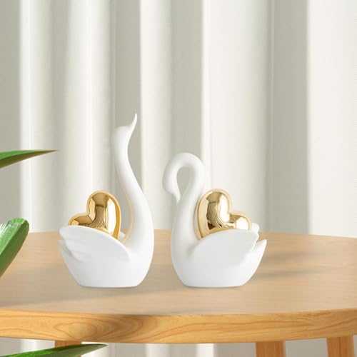 Figurines de cygne statues decoratives decor de couple blanc table