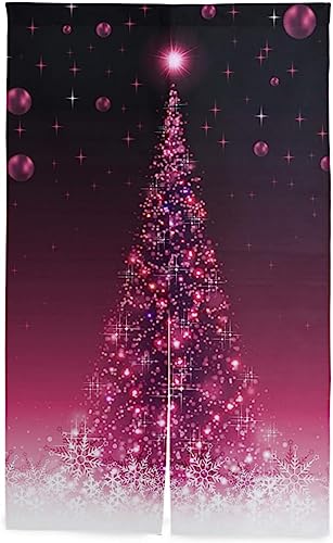 クリスマスツリー のれん おしゃれ ロング 目隠し 間仕切り 綿麻, クリスマスツリー スノーフレーク 暖簾 ドア カーテン 障子 戸口 居間 出入り口 玄関 小窓 リビング キッチン 台所 部屋 着替え室 洋室 和室 居酒屋 料理屋 室内 インテリア か