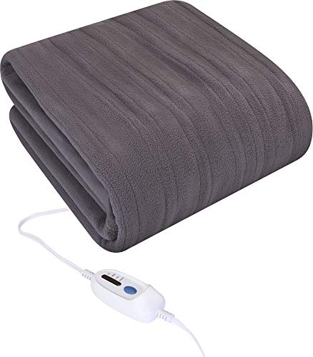 Bedding Luxurious Micro-Fleece Electric Throw (Grey) - Adjustable 4-Heat Setting - Single Control & Auto Shut-Off Feature - Machine Friendly