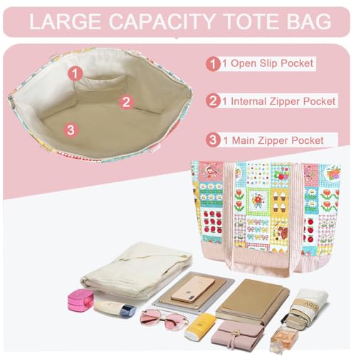 Bolso Tote Grande para Mujer con Cremallera y Diseño Floral miniatura 3