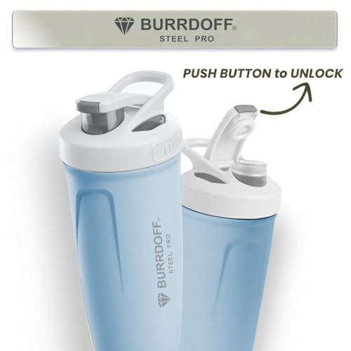 Image of Steel Performance Pro Protein Shaker Bottle (PUSH LOCK BUTTON), Gym Shaker Steel Shaker Bottle Gym Shaker Bottle shaker bottles for protein shake gym protein shaker (Sky Blue)