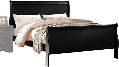 Knocbel Traditional Eastern King Size Bed Frame, Wood Platform Bed With Slats Support, Sleigh Headboard & Footboard, Box Spring Required,90" Lx80 Wx47 H, Black Eastern King Bed #TOP1