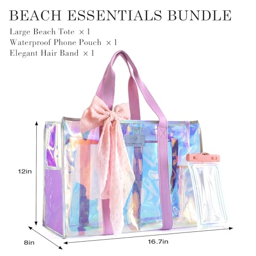 Women's Large Beach Bag – Waterproof, Sandproof, Puncture-Resistant, Beach Tote with Shoulder Strap, Iridescent Design, Swimming Pool-Friendly, Waterproof Pockets, Includes Phone Dry Bag3