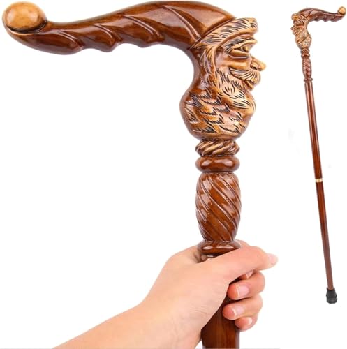 Bastón de madera para ancianos, elegante tallado de animales para mayor comodidad, regalo rústico para hombres y mujeres