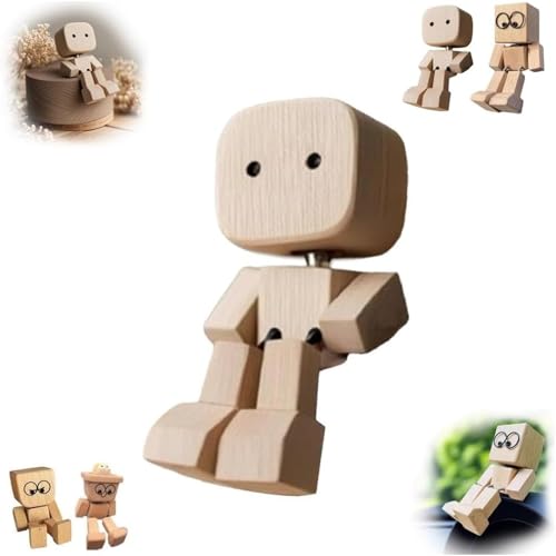 Shaking Wooden Man Figurine, Handmade Shaking Feet Wooden Ornaments, Little Woodens Figure That Sways, Funny Shake Doll Woodens Car Decor, Handmade Gift For Car Dashboard, Desktop
