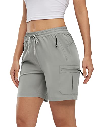 Image of Rdruko Womens Hiking Cargo Shorts with 4 Zip Pockets, Light Grey L