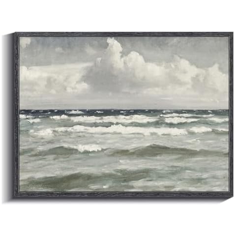 InSimSea Black Plastic Framed Vintage Canvas Wall Art, Coastal Seashore Art Work for Wall Decor, Ocean Sea Scenery Artwork Oil Painting Prints, Art for Bathroom, Living Room, Hotel 12x16In Cover