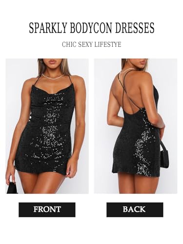 Image of MIYIEONZ Women's Sequin Sparkly Glitter Dress Sexy Sleeveless Backless Spaghetti Strap Party Club Bodycon Mini Dress
