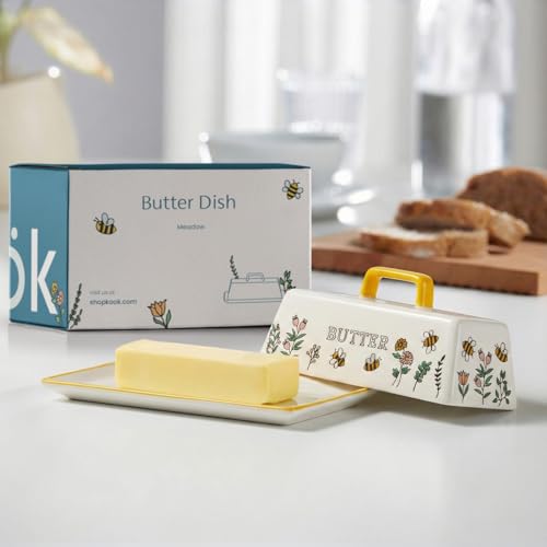 image for Kook Ceramic Butter Dish with Lid, Kitchen Countertop Butter Keeper, S