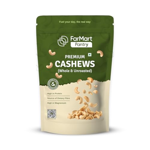 Image of FarMart Pantry Premium Cashews (Whole & Unroasted)| 500g Pack | W320 | Creamy, Crunchy & 100% Natural | High in Protein, Fibre & Magnesium | Ideal for Snacking, Cooking & Sweets |