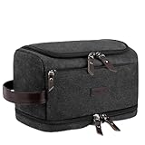 ZOMFELT Bolsa de higiene para homens, bolsa de artigos de higiene pessoal de viagem de lona de camada dupla, organizador de viagem resistente à água com elástico, kit Dopp de grande capacidade, bolsa