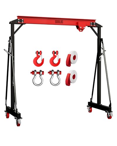 Dkenicor 2 Ton Gantry Crane, 9.06FT Max Width, 5000 Lb Portable Shop Lift Hoist with 2 Ton Manual Trolley, 8.2-12.5ft