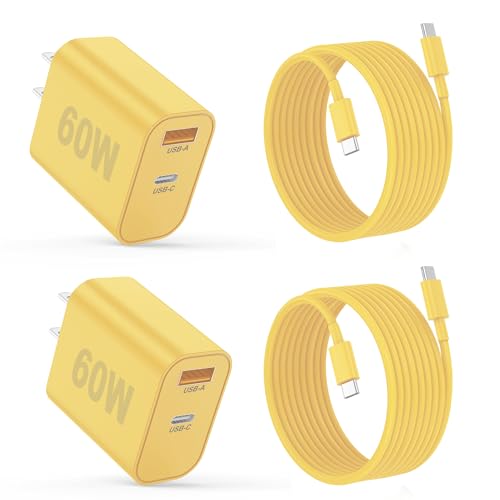 iPhone 17/16/15 Pro/Pro Max Charger, Dual Port USB-C Wall Charger with PD 40W & QC 20W Fast Charging, 10FT USB-C Cable for iPhone, iPad Pro, MacBook M1/M2/M3, Android (Yellow, 10 FT)