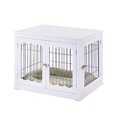 unipaws Furniture Style White Dog Crate for Medium Dogs Indoor Aesthetic Puppy Kennel Modern Decorative Wood Wire Pet House Dog Cage Pretty Cute End Side Table Nightstand