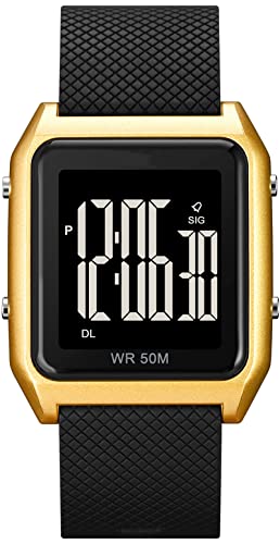 Sportuhr Unisex Herren Frauen 5ATM Wasserdicht Digitale Armbanduhr für Männer Frauen Jungen, Quadratisch Elektronische Uhr mit Wecker Stoppuhr Schwarz