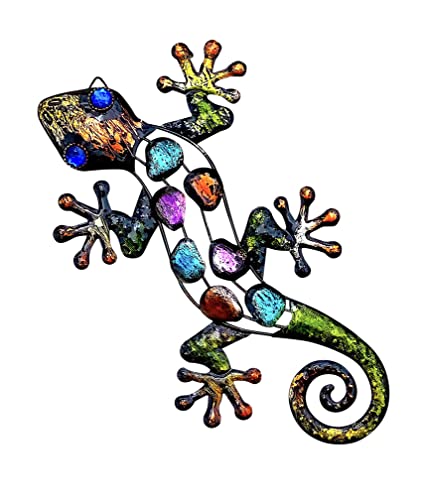 Stc World Gecko Lizard Wall Art Metal Colorful Decor Fence Garden Yard Patio Fence Room (12") #TOP6