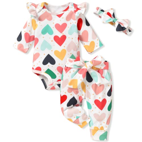 Image of Aalizzwell Preemie Newborn Infant Baby Girls Clothes Ribbed Romper Bodysuit Pants Set Fall Winter Outfits