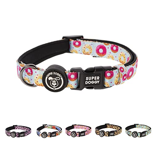 SUPER DOGGY Collare per Cani di Piccola, Media e Grande Taglia - Collari in Nylon Regolabile e Imbottito - Per Passeggiate, Allenamento e Corsa - Leggero e Ideale per i Cuccioli (Donuts, S (25-40cm))