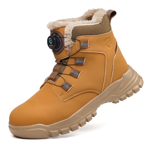KOIFISH Botas de Seguridad para Hombre Mujer Invierno Botas de Trabajo con Punta de Acero Antideslizante Zapatos de Seguridad Comodas Ligeras Amarillo 38