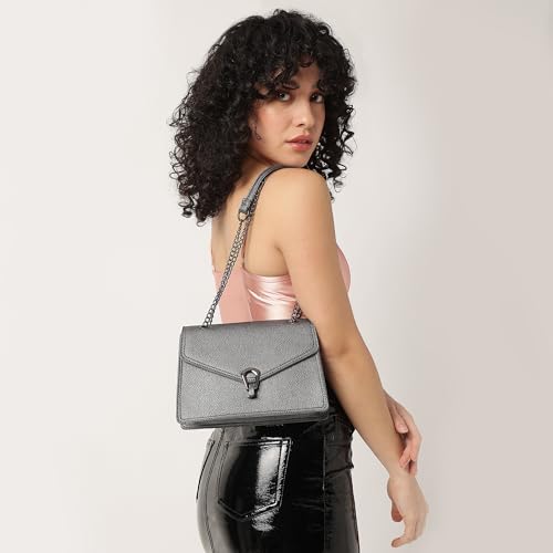 Image of Fastrack Casual Sling Bag with Lock Closure for Girls, Medium Size with Internal Organiser, Handheld Design and Metal Chain Sling