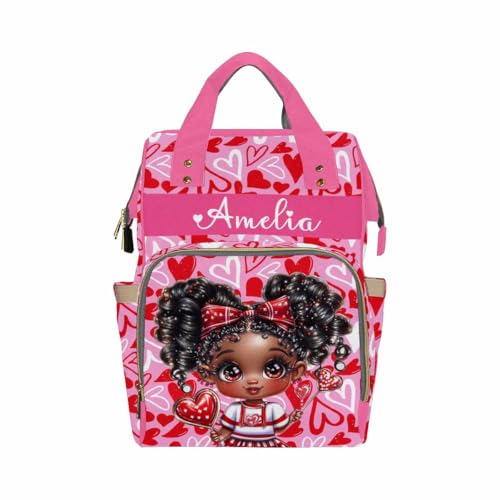 Customized School Bag with Name, Large Capacity Waterproof Diaper Bag, Beautiful Girl Print Monogram Nappy Backpack with Thermal Pockets for Adults Kids,s for Mom Dad