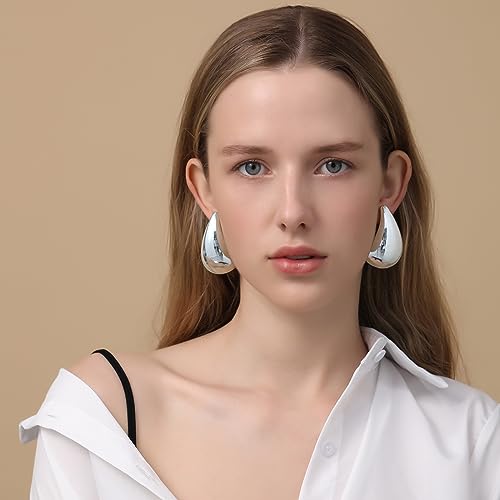 Extra Large Big Drop Earrings for Women, Oversized Chunky Gold Hoop Earrings Lightweight Hypoallergenic Gold Plated Earring Fashion Jewelry