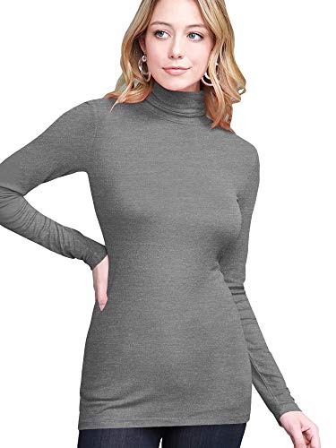 Image of Lock and Love Women's Turtleneck Top Lightweight Long Sleeve Slim Fit Pullover, Soft Rayon Stretch Layering Basic, S-3XL
