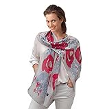 Long Silk Scarf, Artistic Hand Painted and Printed in Blue and Pink, Floral Chiffon Shawl, Designer...