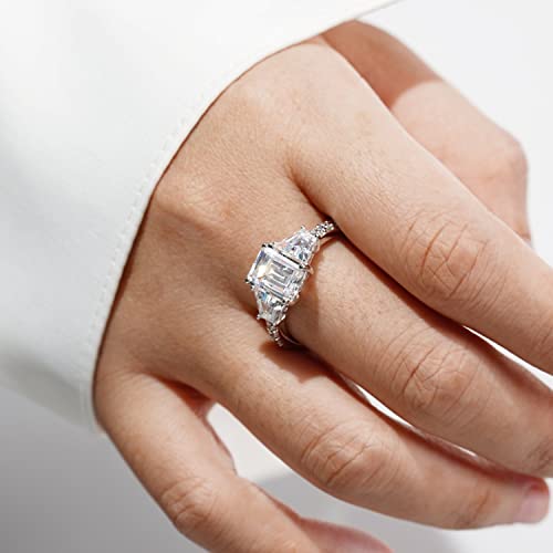 Diamonbliss Trapeze & Emerald Cut Ring 925 Sterling Silver Prong Set Engagement Ring Band | 5.00 Carats Cubic Zirconia Cz Diamond Simulant (7) #TOP2