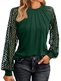 AUTOMET Womens Long Sleeve Shirts Lace Tops Business Casual Fall Fashion Outfits Clothes Knitted Y2k Blouses Green XL