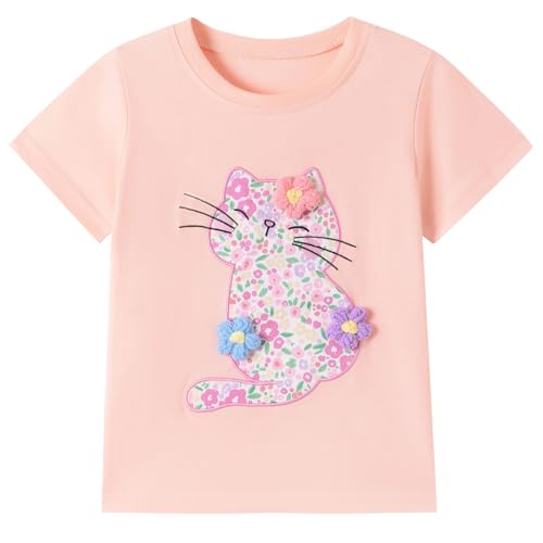 Image of Toddler Girls T-Shirt Short Sleeve Shirt Unicorn Bunny Print Cute Summer Tops Tees Dinosaur Graphic