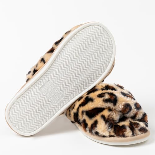 Image of Enteer Women's Slipper Memory Foam Cross Band Fuzzy Slippers Open Toe Cozy House Slippers Cozy Plush Bedroom Indoor Outdoor