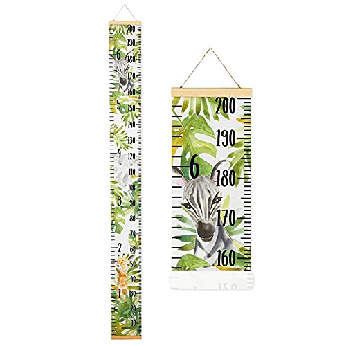 Image of Juvale Safari Height Chart for Kids and Baby - Canvas Removable Growth Chart with Wooden Frame - Measurement Ruler for Wall - Jungle Theme Nursery Decor - 79" x 7.9"