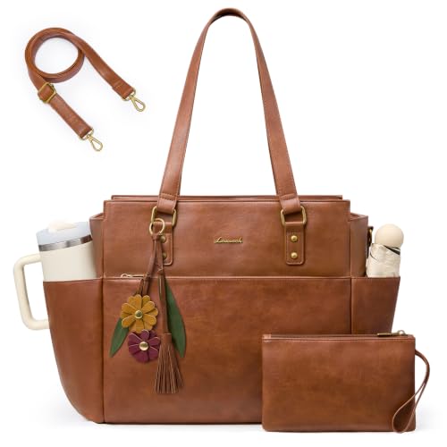 Image of LOVEVOOK Laptop Tote Bag for Women, Vintage Work Teacher Bag with Clutch