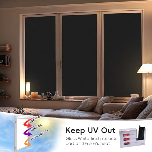 DUOFIRE Blackout Window Film Sun Blocking White Black Window Privacy Film Non Adhesive Static Cling Removable Windows Tint Anti -Glare Day Sleep Windows Tinting Films for Home, Office(23.6 x 78.7 in)