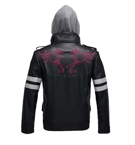 Suiting Style Alex Mercer Prototype - Chaqueta de motociclista de piel auténtica con capucha extraíble para hombre, Piel., L