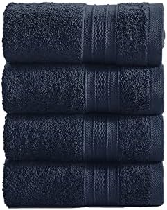 TRIDENT 4 Piece Hand Towels Set for Bathroom - 100% Cotton Soft and Plush Highly Absorbent, Hotel Luxury, Super Soft 16" x 26" Salon Towels for Hotel & Spa - Navy