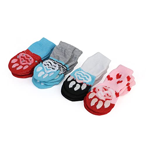 Leasote 4Pcs Socks Heart-Shape Printing Comfortable Non-Slip Elastic Warm Paw Protector For For Small Medium Dogs Cats Pink S #TOP5