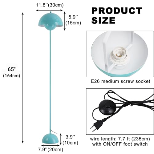 Image of Mid-Century Modern Metal Bud Floor Lamp for Home and Office, Turquoise
