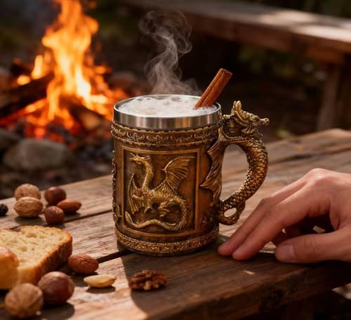 Taza medieval dragón de acero y resina 14oz miniatura 5