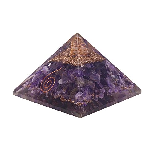 HARMONIZE Amethyst Pyramid Healing Crystal with Chakra Symbol EMF Protection Meditaton Yoga Energy Generator Home Office Accessories