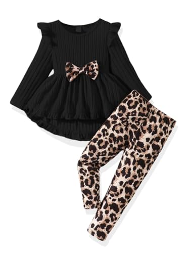 Image of Toddler Girl Clothes Ruffle Long Sleeve Heart Print Tops and Pants 2PC Little Girl Winter Outfits Size (4-7T)