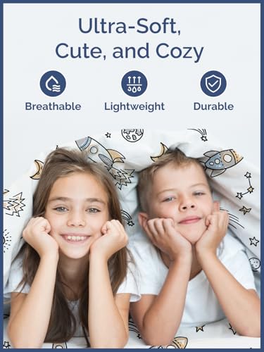 Image of Kids Full Size Outer Space Bed Sheets - 4 Piece Kids Outer Space Sheet Set | Outer Space Themed Bedding, Ultra-Soft, Cute & Cozy, Breathable & Machine Washable, Bed Set for Boys, Girls & Teens & Cooling