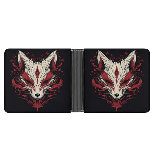 Japanese Kitsune Fox Soft PU Leather Bifold Wallet, Coin Purse Credit Pass Case, Durable Card-Holder Slim Billfold for Men Woman Money Storage3