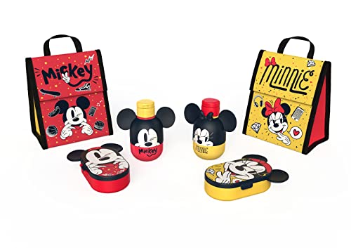 Kit Disney Bolsa Térmica Potinho Garrafa Infantil Lancheira (Minnie)