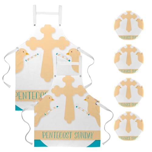 Lot de 2 tabliers de cuisine avec 4 broches motif Colombe du Saint-Esprit